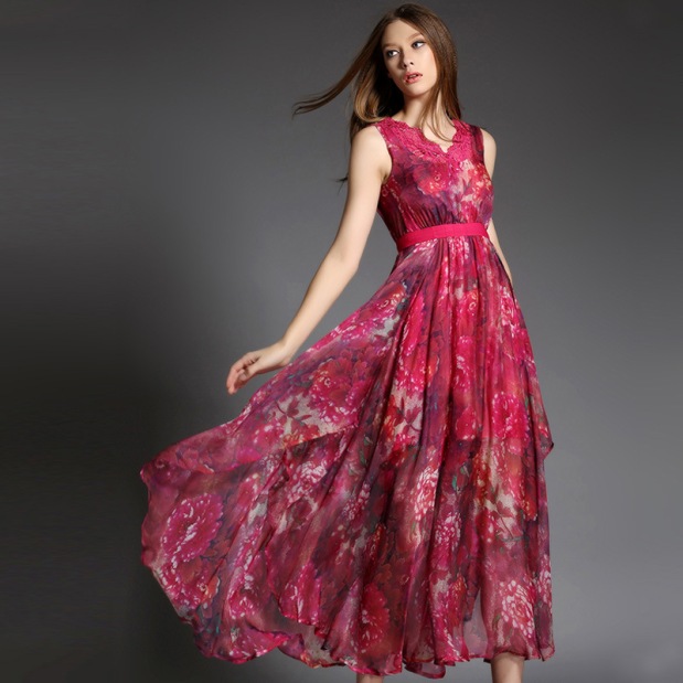Free-Shipping-Fashion-Casual-Summer-Sleeveless-Women-One-Piece-Long-Dress-2015-New-Real-Silk-Sexy